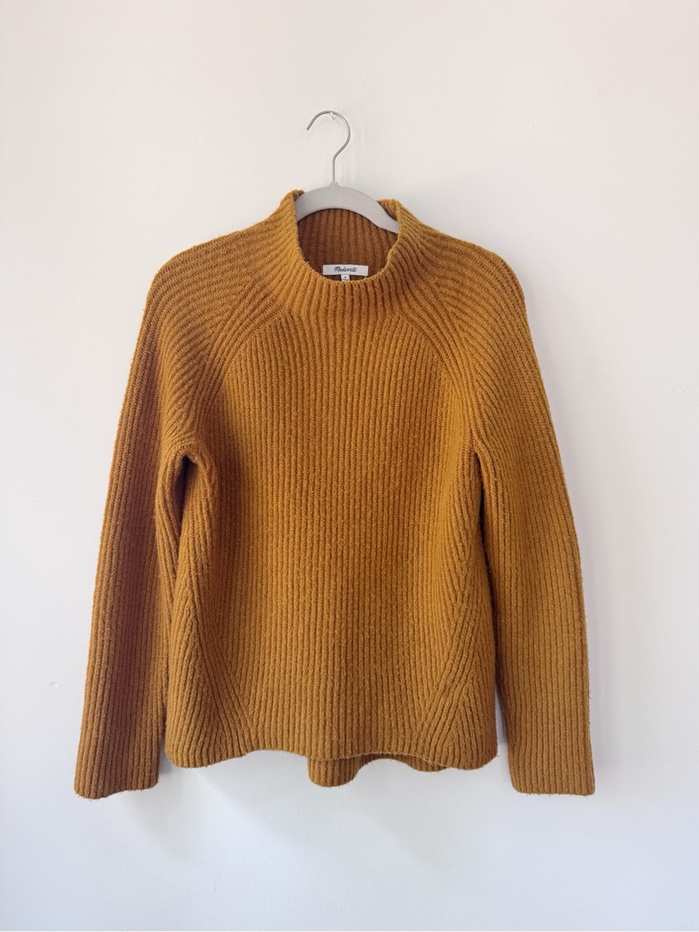 MADEWELL Cozy Ribbed Cowlneck Sweater in Burnt Orange, size medium